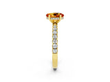Yellow gold Oval Cut Citrine Pave Band Solitaire Ring with Four-Prong Setting_26