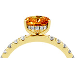 Yellow gold Oval Cut Citrine Pave Band Solitaire Ring with Four-Prong Setting_28
