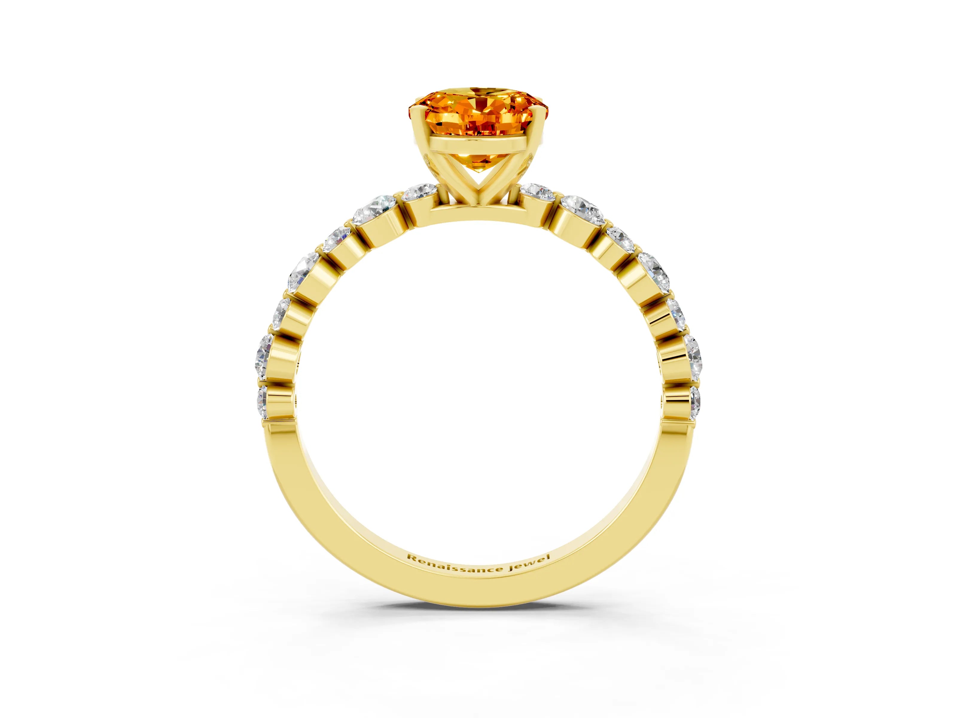 Yellow gold Oval Cut Citrine Prong Set Engagement Ring with Pavé Band_3
