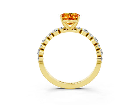 Yellow gold Oval Cut Citrine Prong Set Engagement Ring with Pavé Band_3
