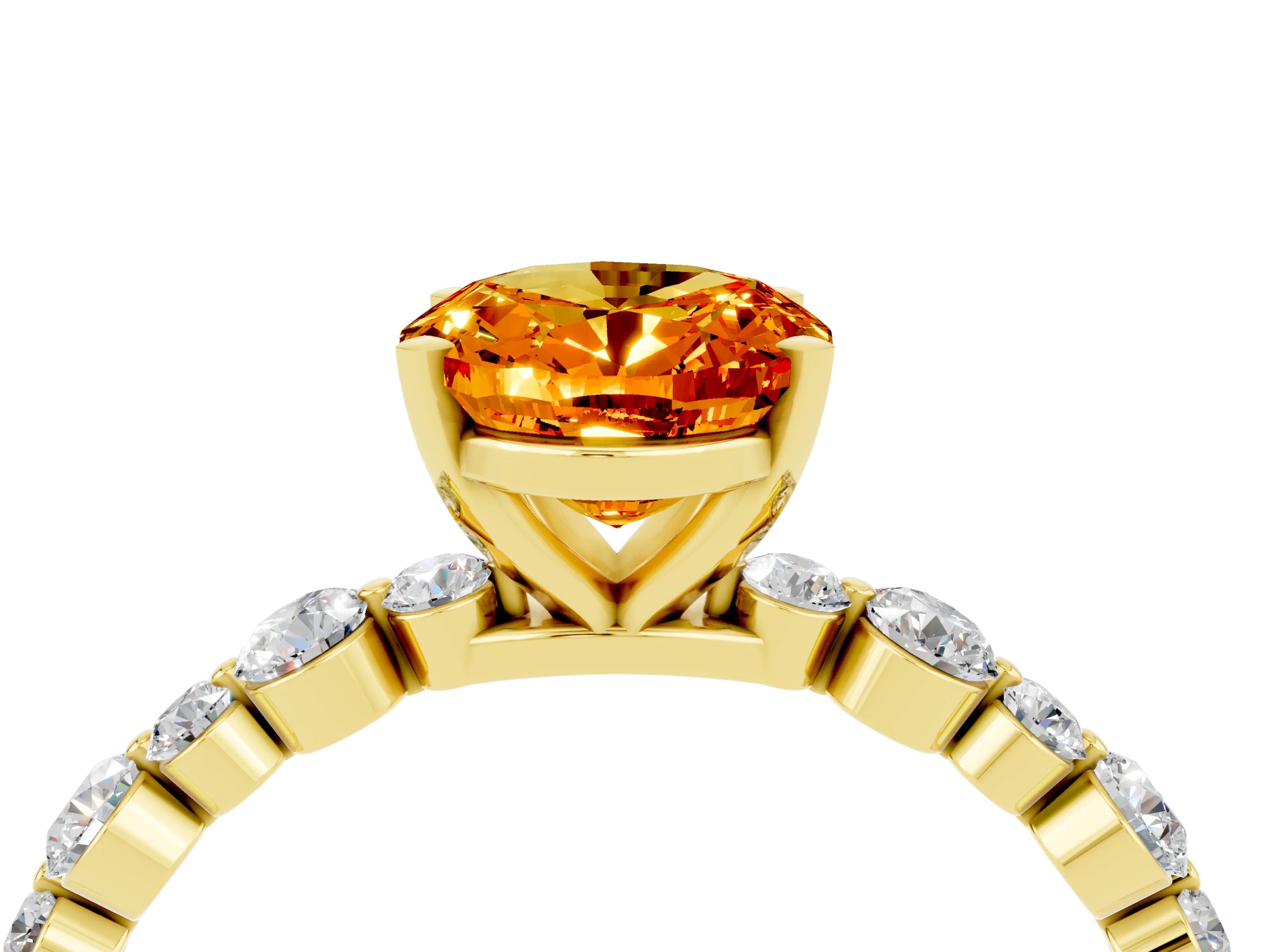 Yellow gold Oval Cut Citrine Prong Set Engagement Ring with Pavé Band_4