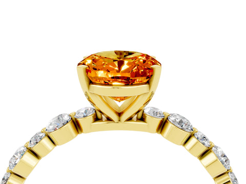 Yellow gold Oval Cut Citrine Prong Set Engagement Ring with Pavé Band_4