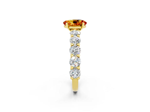 Yellow gold Oval Cut Citrine Prong Setting with Side Stones on a Pave Band_2