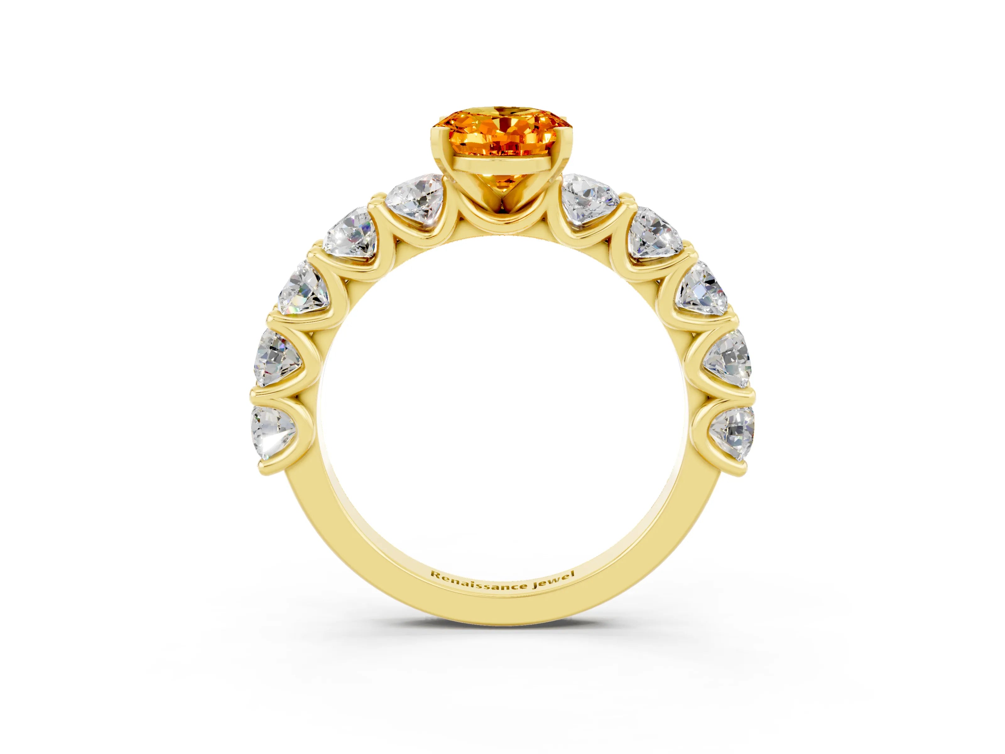 Yellow gold Oval Cut Citrine Prong Setting with Side Stones on a Pave Band_3
