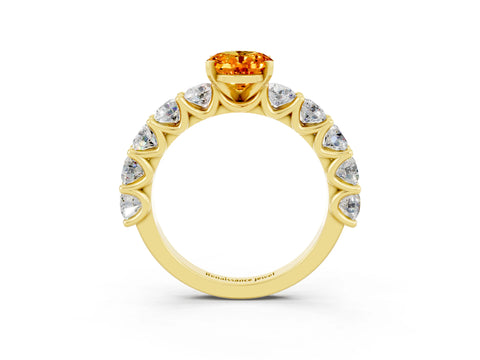 Yellow gold Oval Cut Citrine Prong Setting with Side Stones on a Pave Band_3