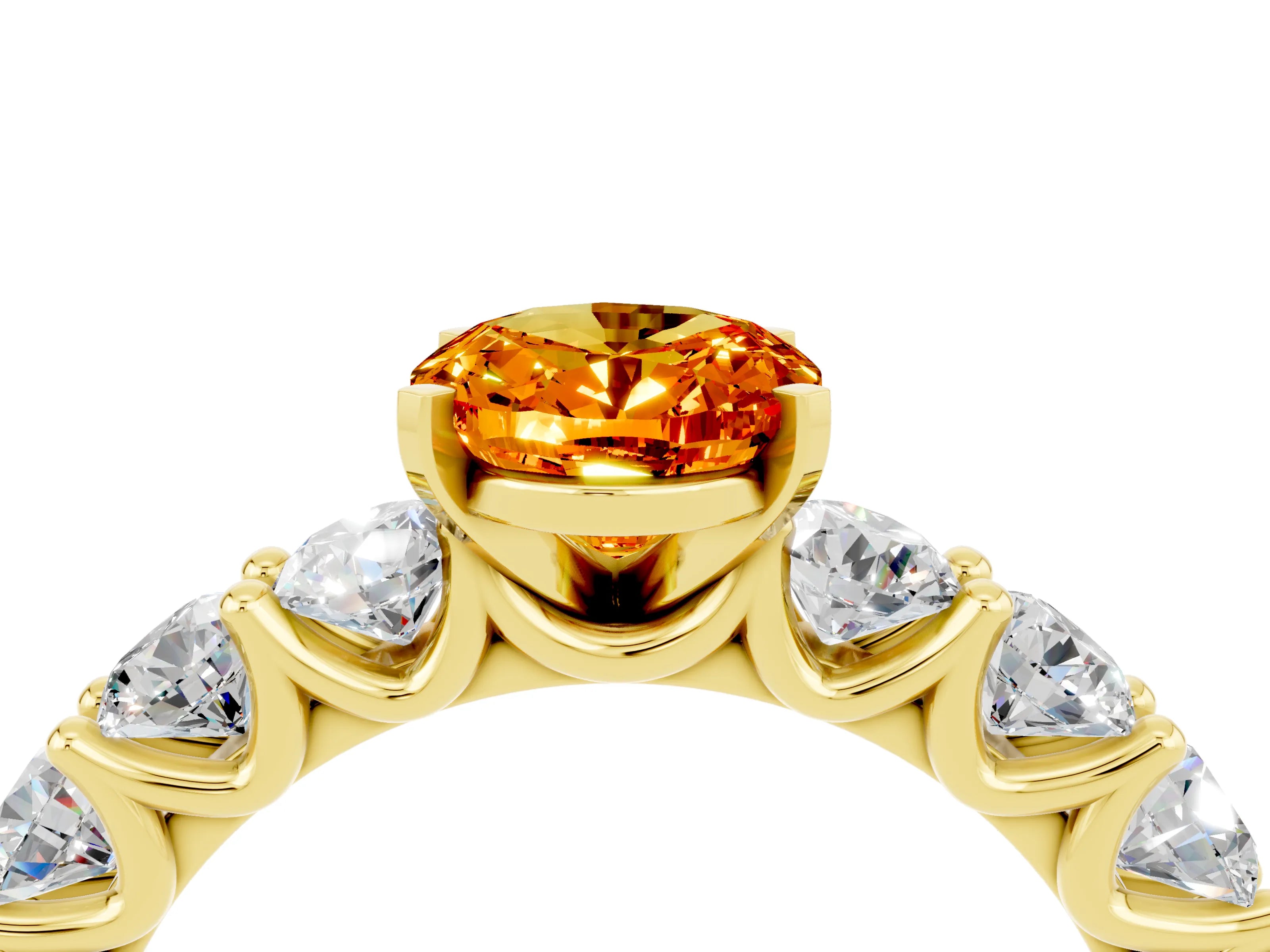 Yellow gold Oval Cut Citrine Prong Setting with Side Stones on a Pave Band_4