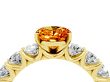 Yellow gold Oval Cut Citrine Prong Setting with Side Stones on a Pave Band_4