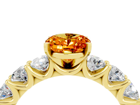 Yellow gold Oval Cut Citrine Prong Setting with Side Stones on a Pave Band_4