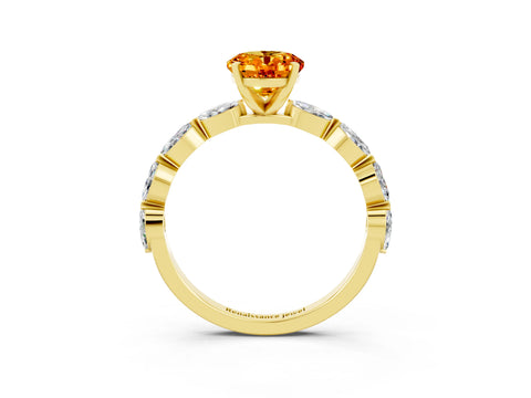 Yellow gold Oval Cut Citrine Ring with Marquise Side Stones and Prong Setting_3