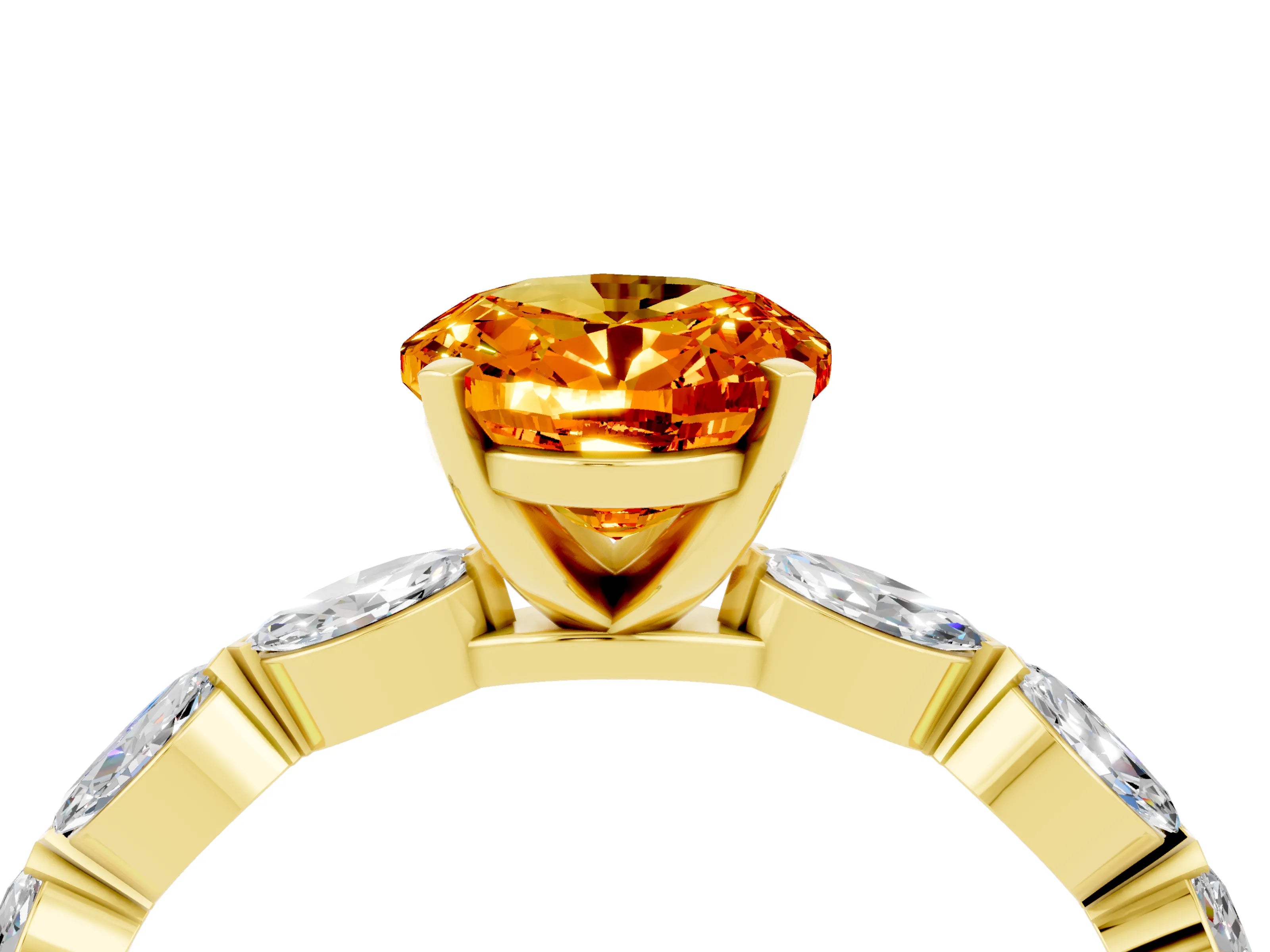 Yellow gold Oval Cut Citrine Ring with Marquise Side Stones and Prong Setting_4