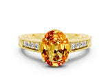 Yellow gold Oval Cut Citrine Ring with Milgrain Pavé Band and Four-Prong Setting_12