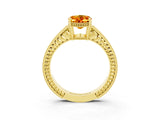 Yellow gold Oval Cut Citrine Ring with Milgrain Pavé Band and Four-Prong Setting_15