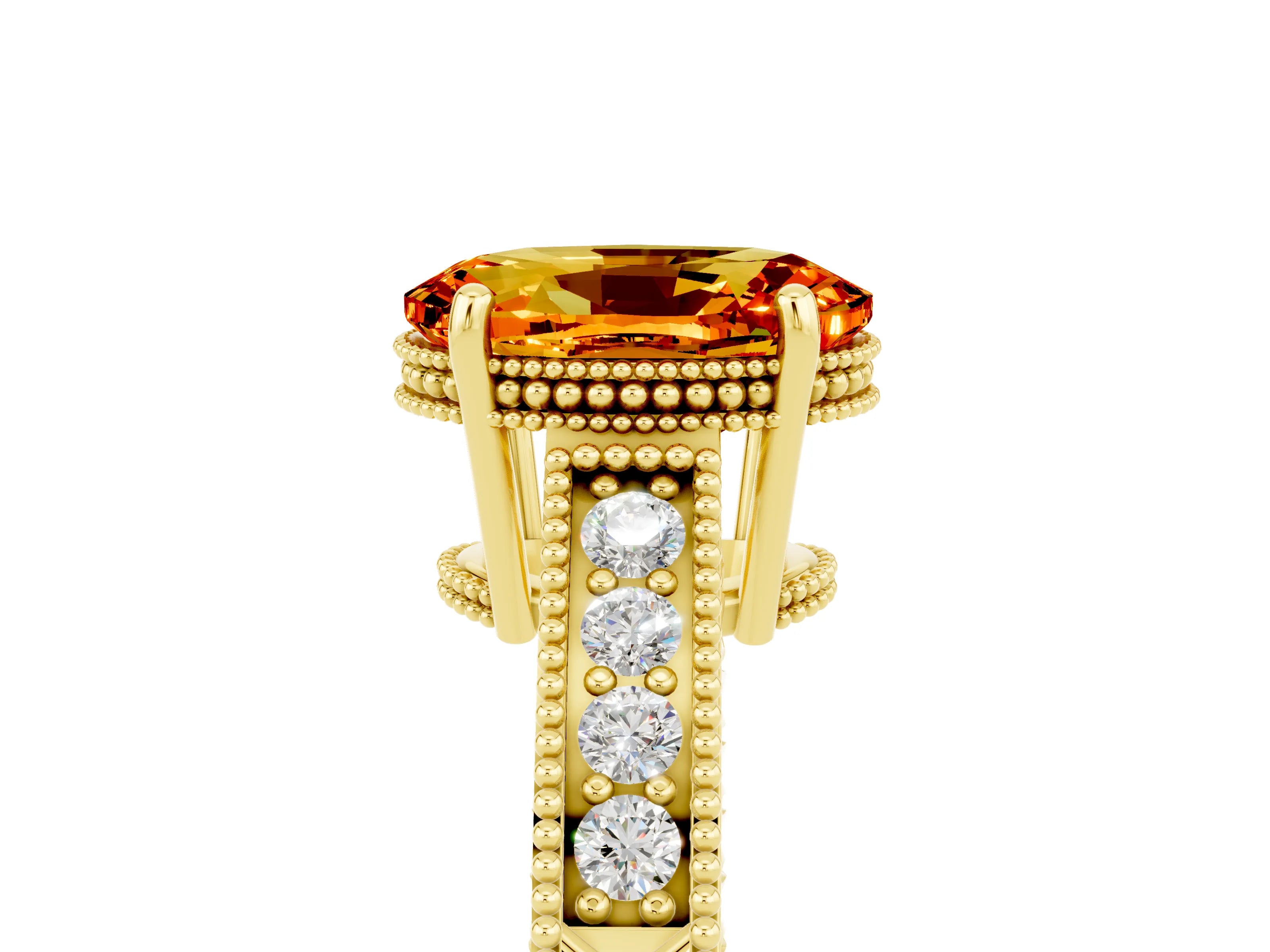 Yellow gold Oval Cut Citrine Ring with Milgrain Pavé Band and Four-Prong Setting_17