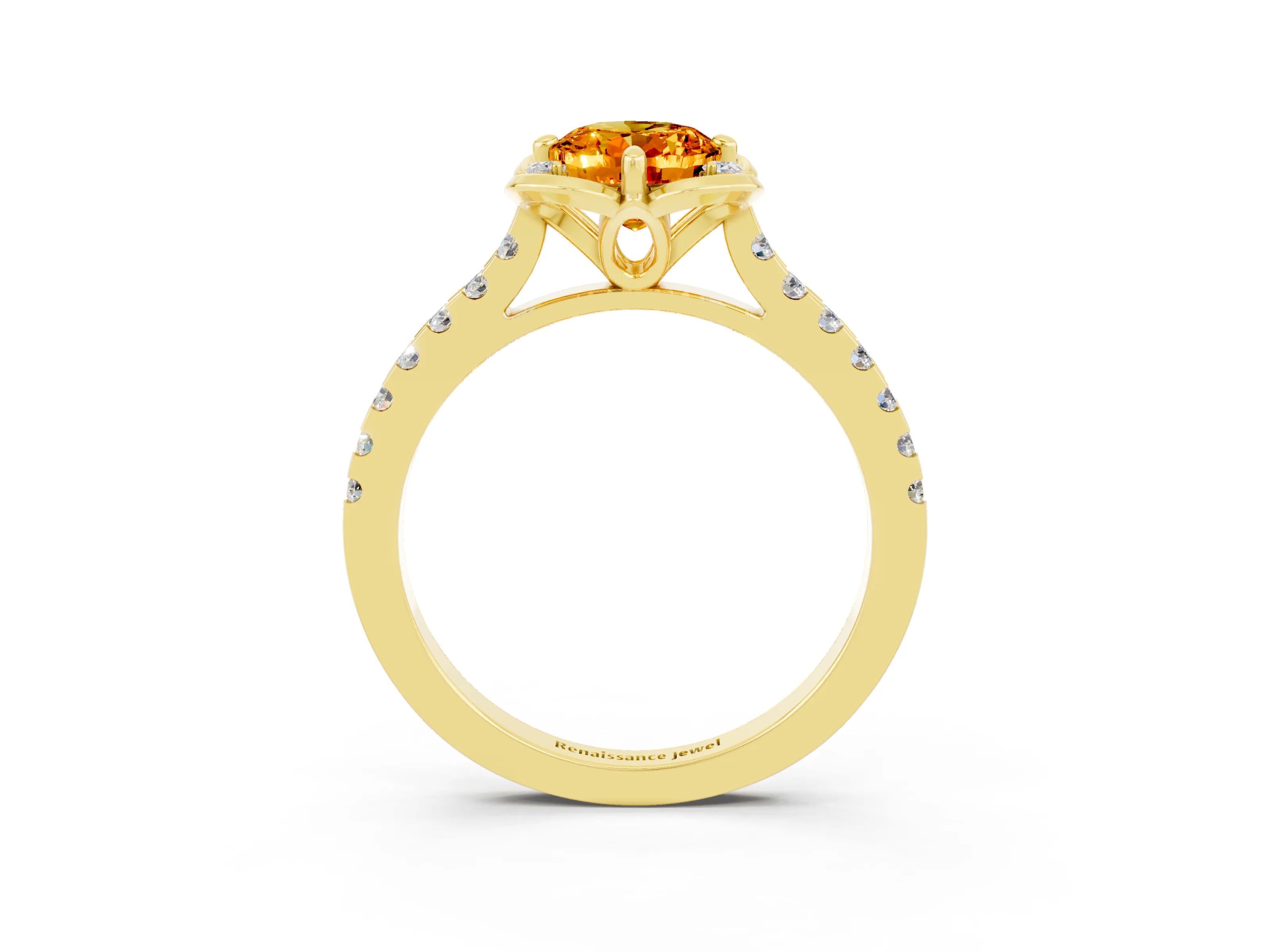 Yellow gold Oval Cut Citrine Ring with Pavé Band and Floral Prong Setting_3