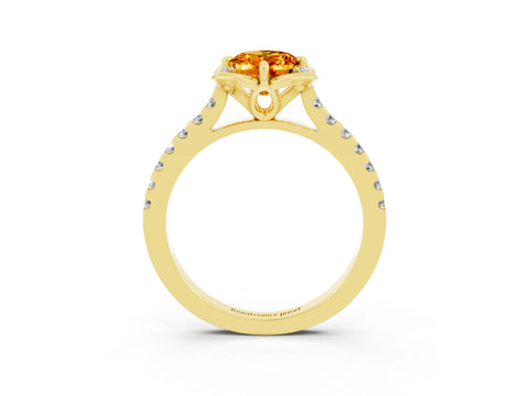 Yellow gold Oval Cut Citrine Ring with Pavé Band and Floral Prong Setting_3