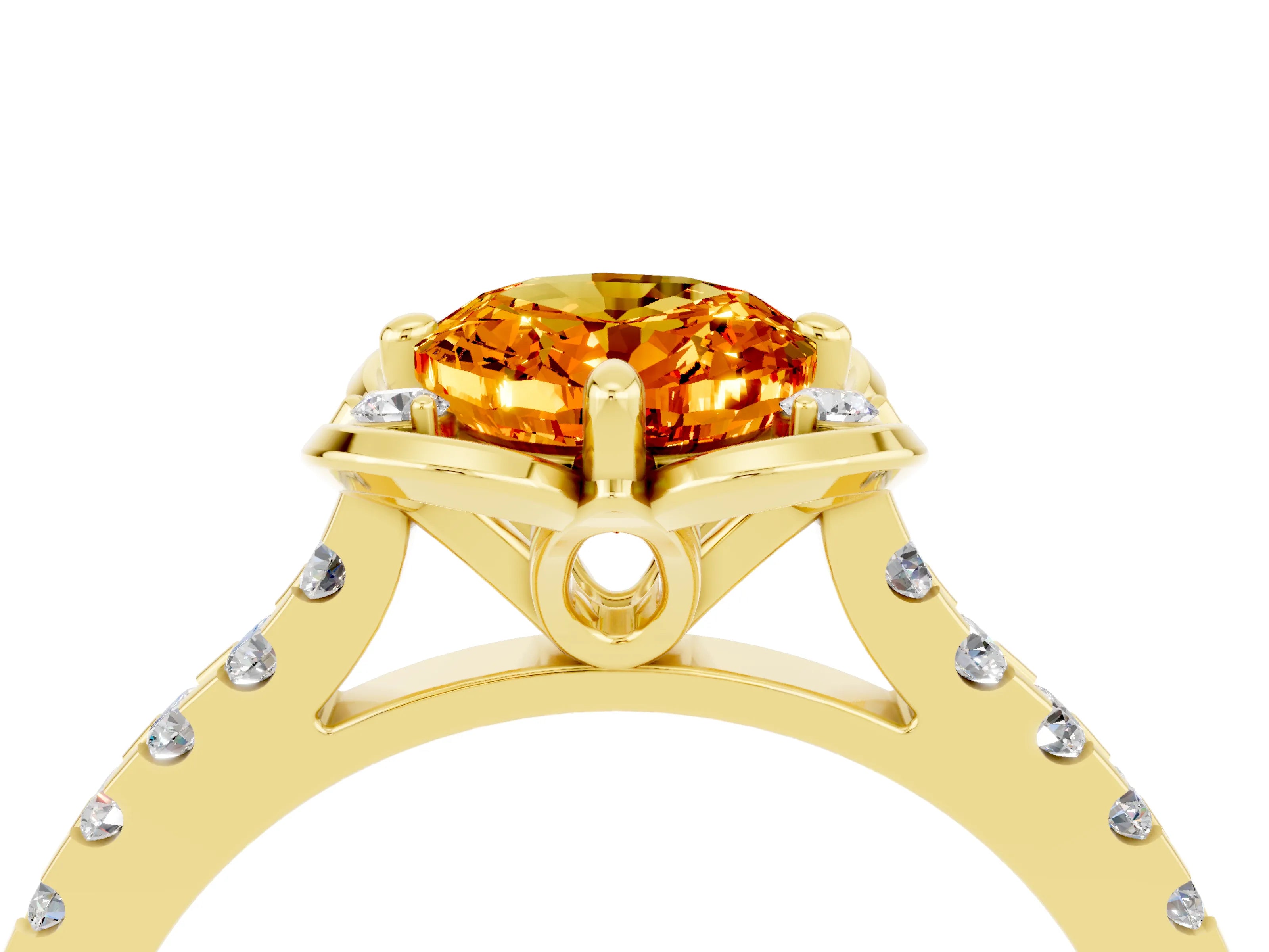 Yellow gold Oval Cut Citrine Ring with Pavé Band and Floral Prong Setting_4