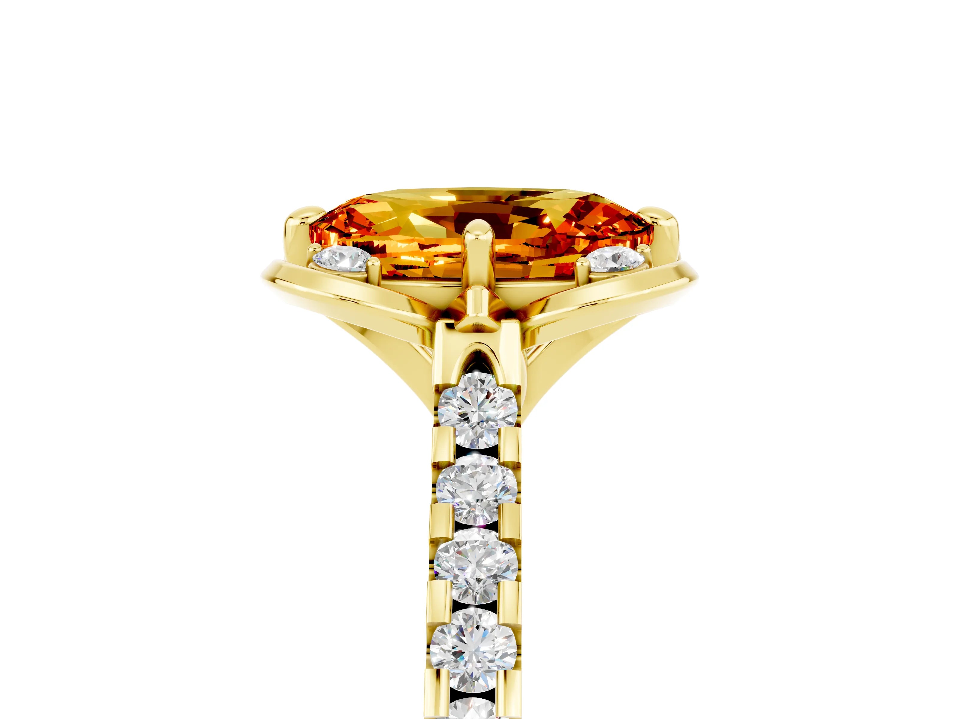 Yellow gold Oval Cut Citrine Ring with Pavé Band and Floral Prong Setting_5
