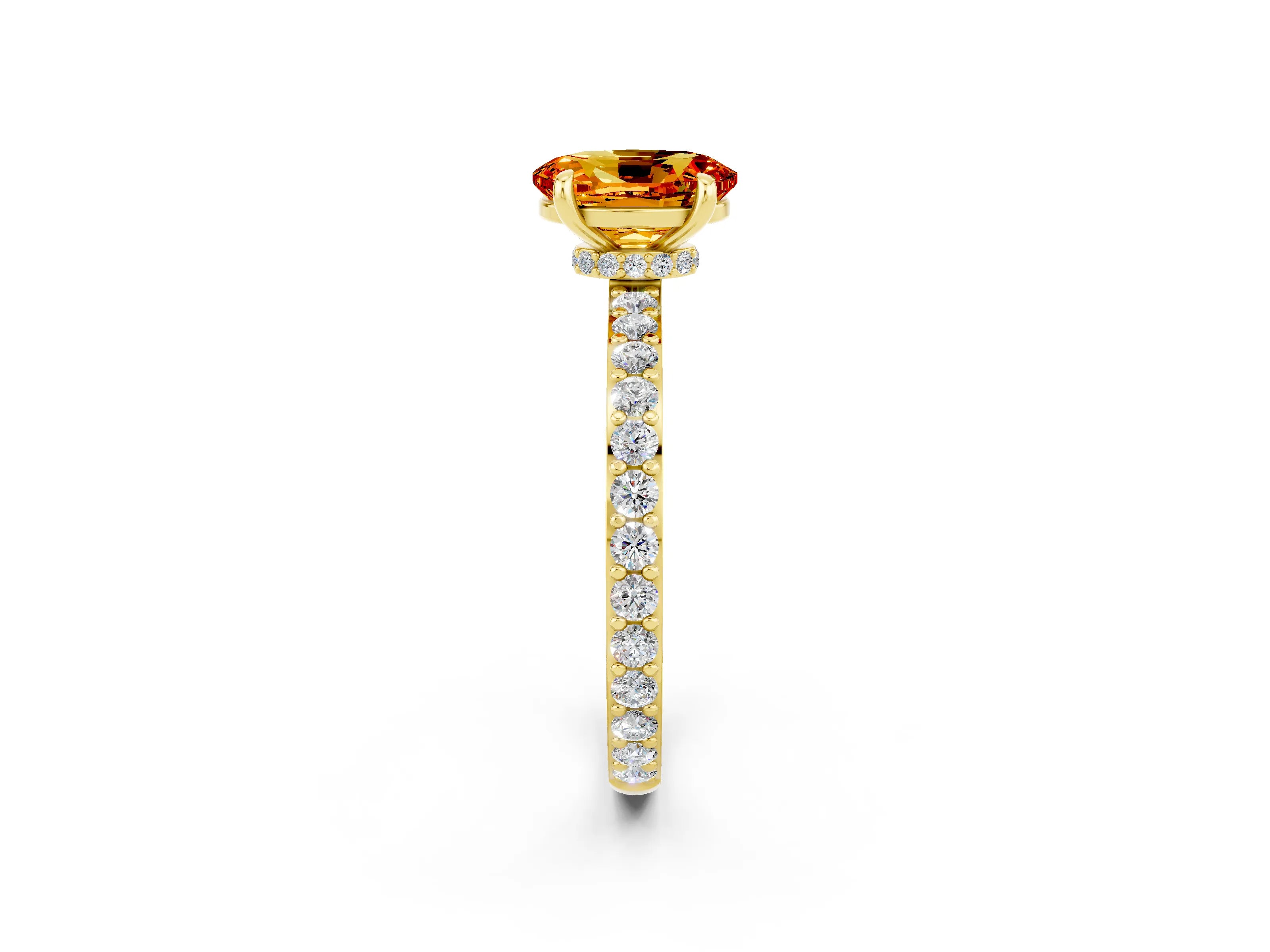 Yellow gold Oval Cut Citrine Ring with Pavé Band and Four-Prong Setting_2
