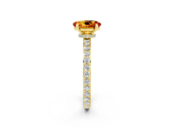 Yellow gold Oval Cut Citrine Pavé Engagement Ring with Round  Accents and Prong Setting