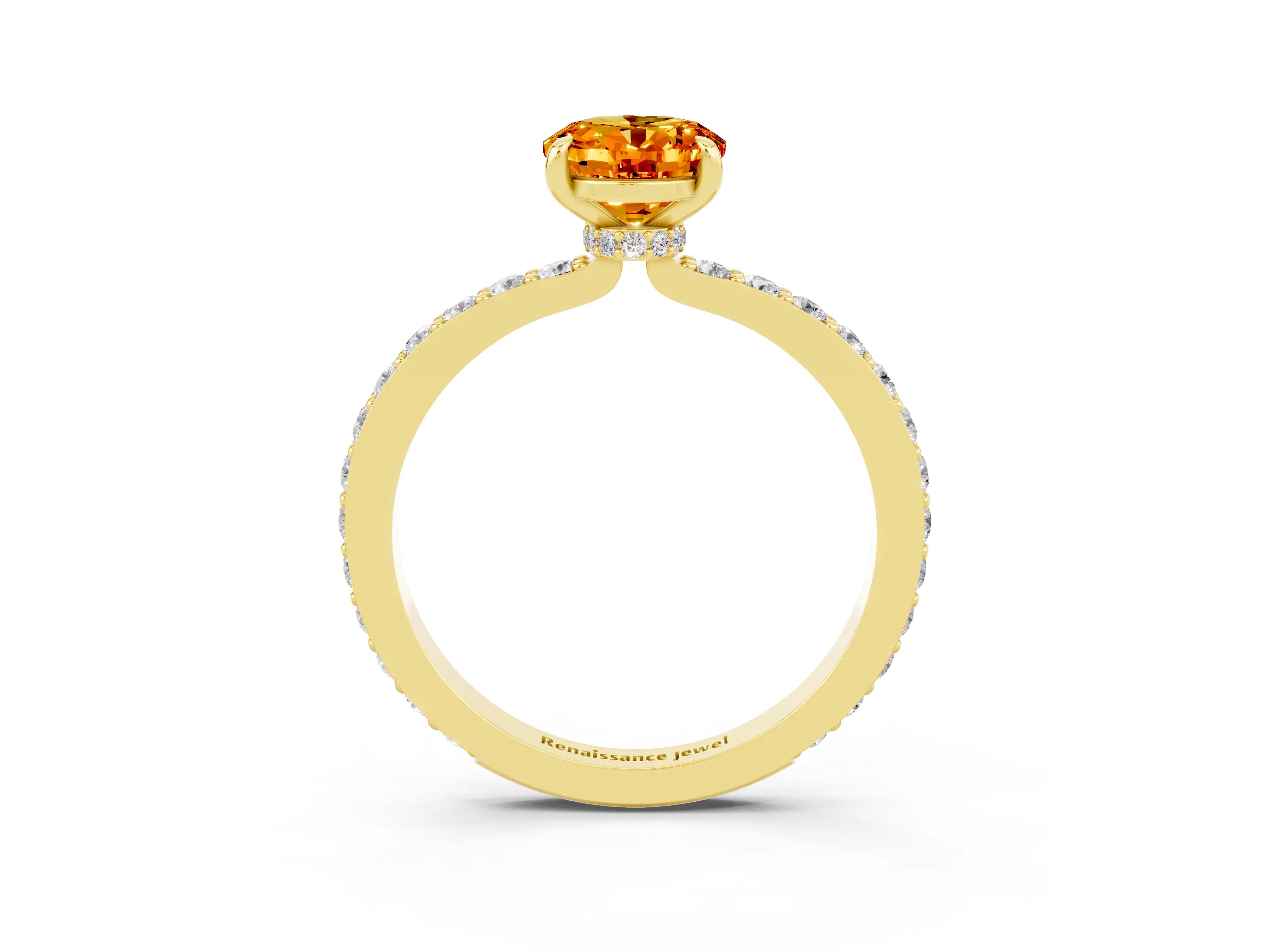 Yellow gold Oval Cut Citrine Ring with Pavé Band and Four-Prong Setting_3