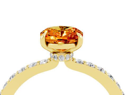 Yellow gold Oval Cut Citrine Ring with Pavé Band and Four-Prong Setting_4