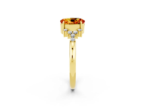 Yellow gold Oval Cut Citrine Ring with Side Stones and Four-Prong Setting
