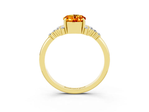 Yellow gold Oval Cut Citrine Ring with Side Stones and Four-Prong Setting_75