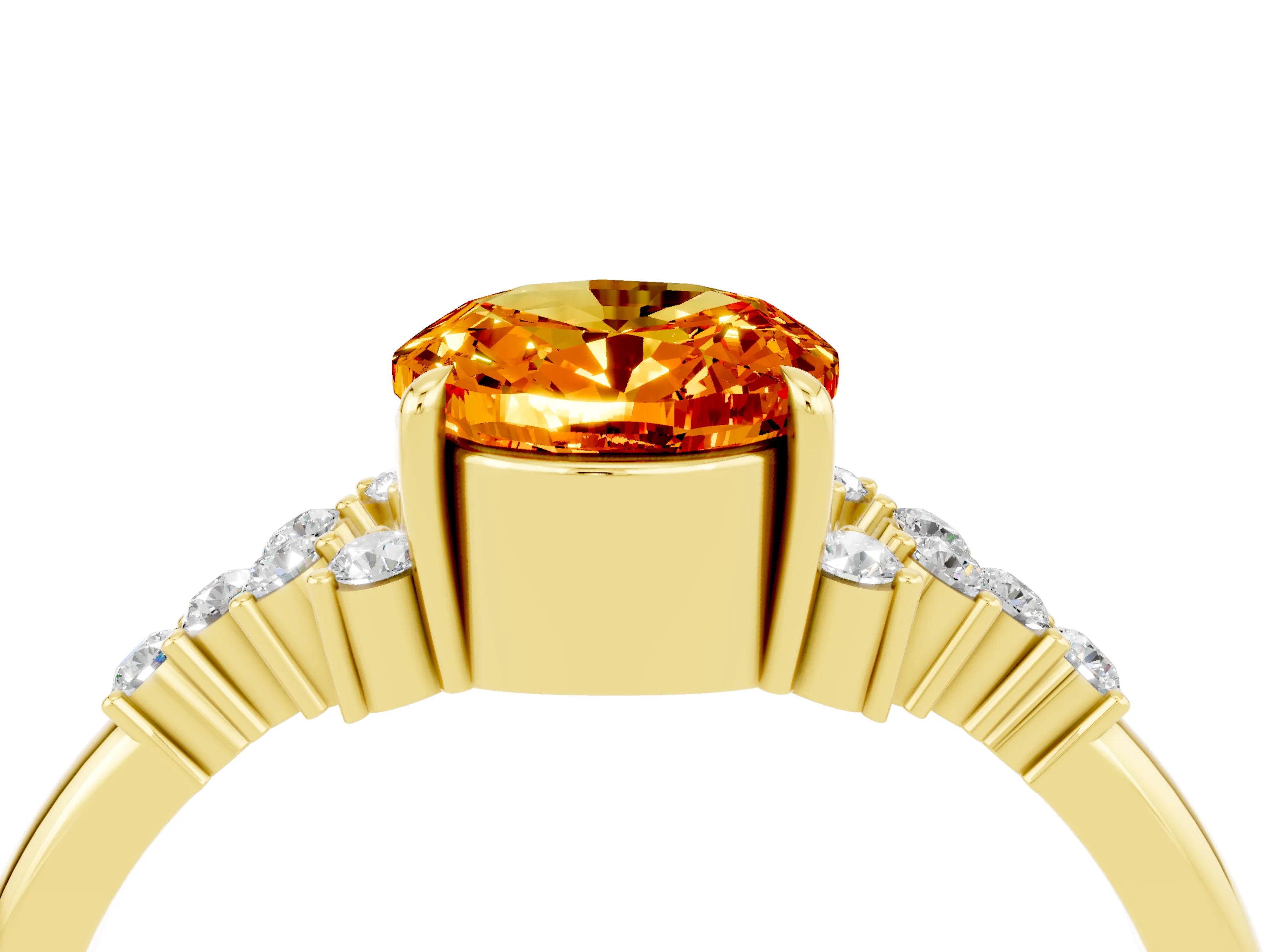 Yellow gold Oval Cut Citrine Ring with Side Stones and Four-Prong Setting_76
