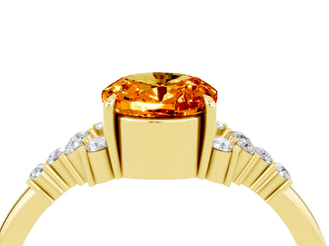 Yellow gold Oval Cut Citrine Ring with Side Stones and Four-Prong Setting_76