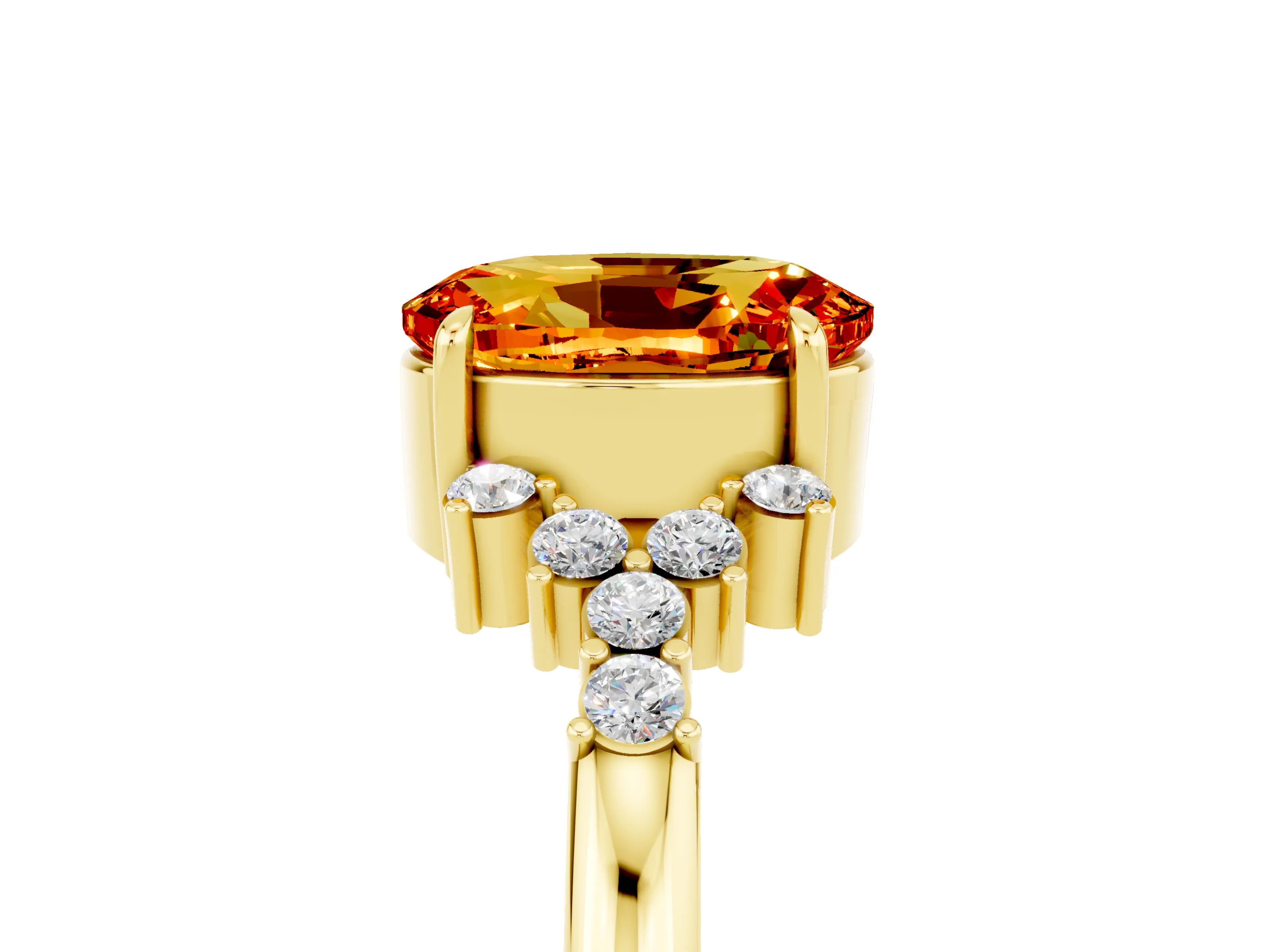 Yellow gold Oval Cut Citrine Ring with Side Stones and Four-Prong Setting_77
