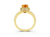 Yellow gold Oval Cut Citrine Scalloped Halo Engagement Ring with Round Shared Prong Band_15