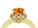 Yellow gold Oval Cut Citrine Scalloped Halo Engagement Ring with Round Shared Prong Band_16
