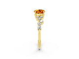Yellow gold Oval Cut Citrine Scattered Round Accent Ring with Prong Setting_14