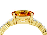 Yellow gold Oval Cut Citrine Scattered Round Accent Ring with Prong Setting_16