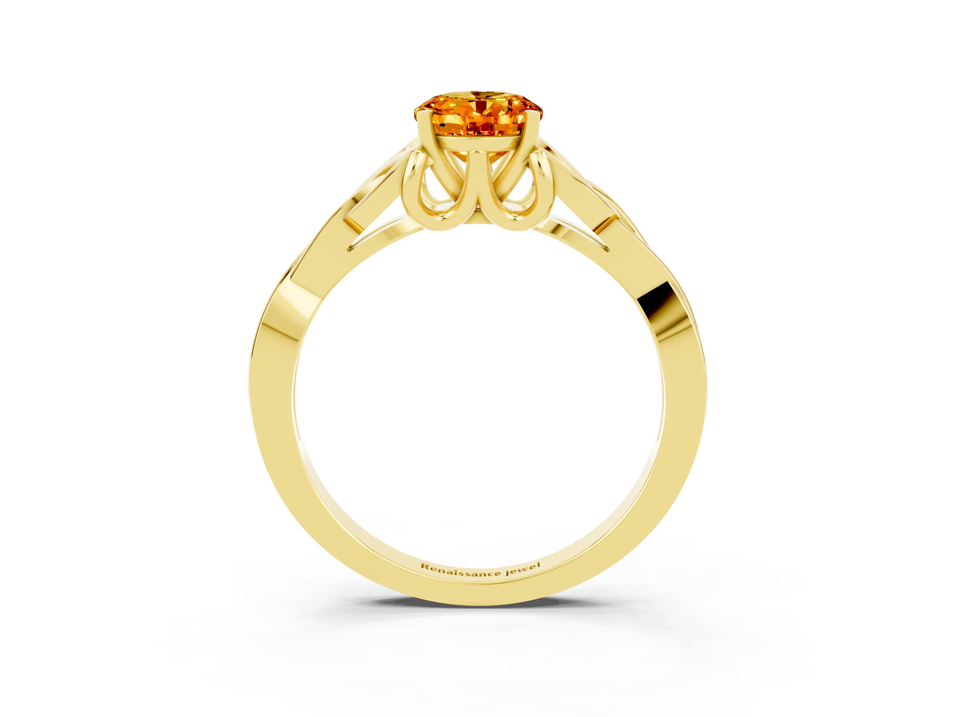 Yellow gold Oval Cut Citrine Solitaire Celtic Knot Ring with Four-Prong Setting_15