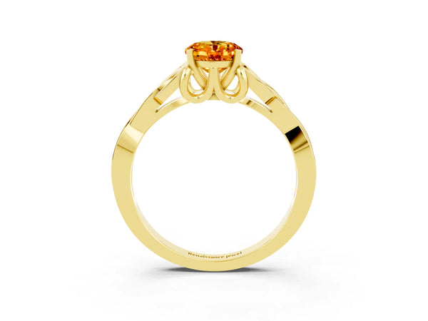 Yellow gold Oval Cut Citrine Solitaire Celtic Knot Ring with Four-Prong Setting