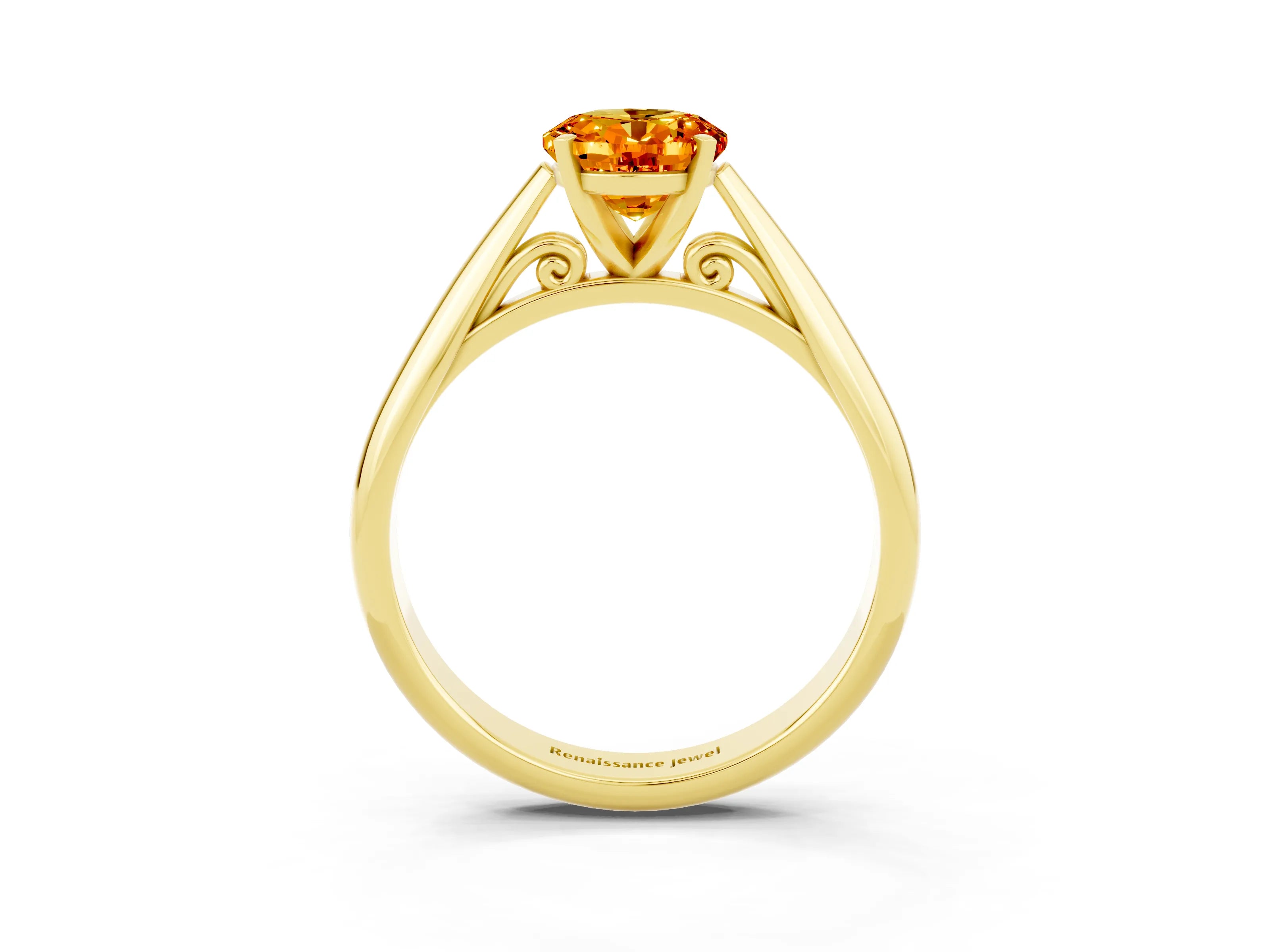Yellow gold Oval Cut Citrine Solitaire Engagement Ring with Cathedral Setting and Four-Prong Mount_15