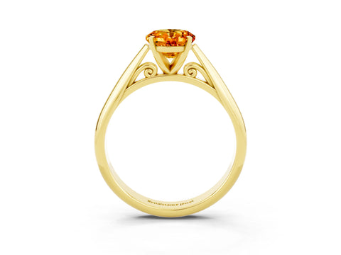 Yellow gold Oval Cut Citrine Solitaire Engagement Ring with Cathedral Setting and Four-Prong Mount_15