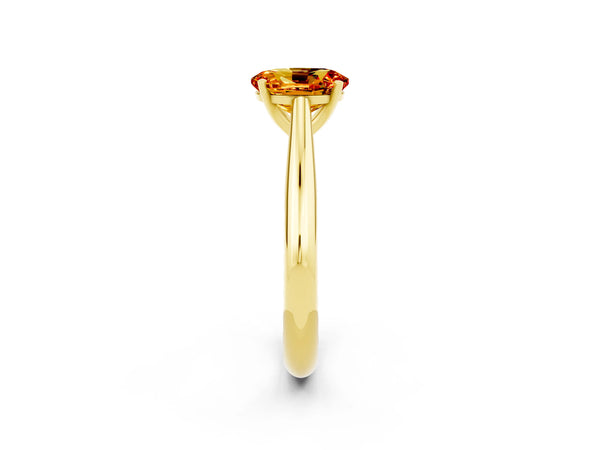 Yellow gold Oval Cut Citrine Solitaire Engagement Ring with Cathedral Setting and Four-Prong Mount
