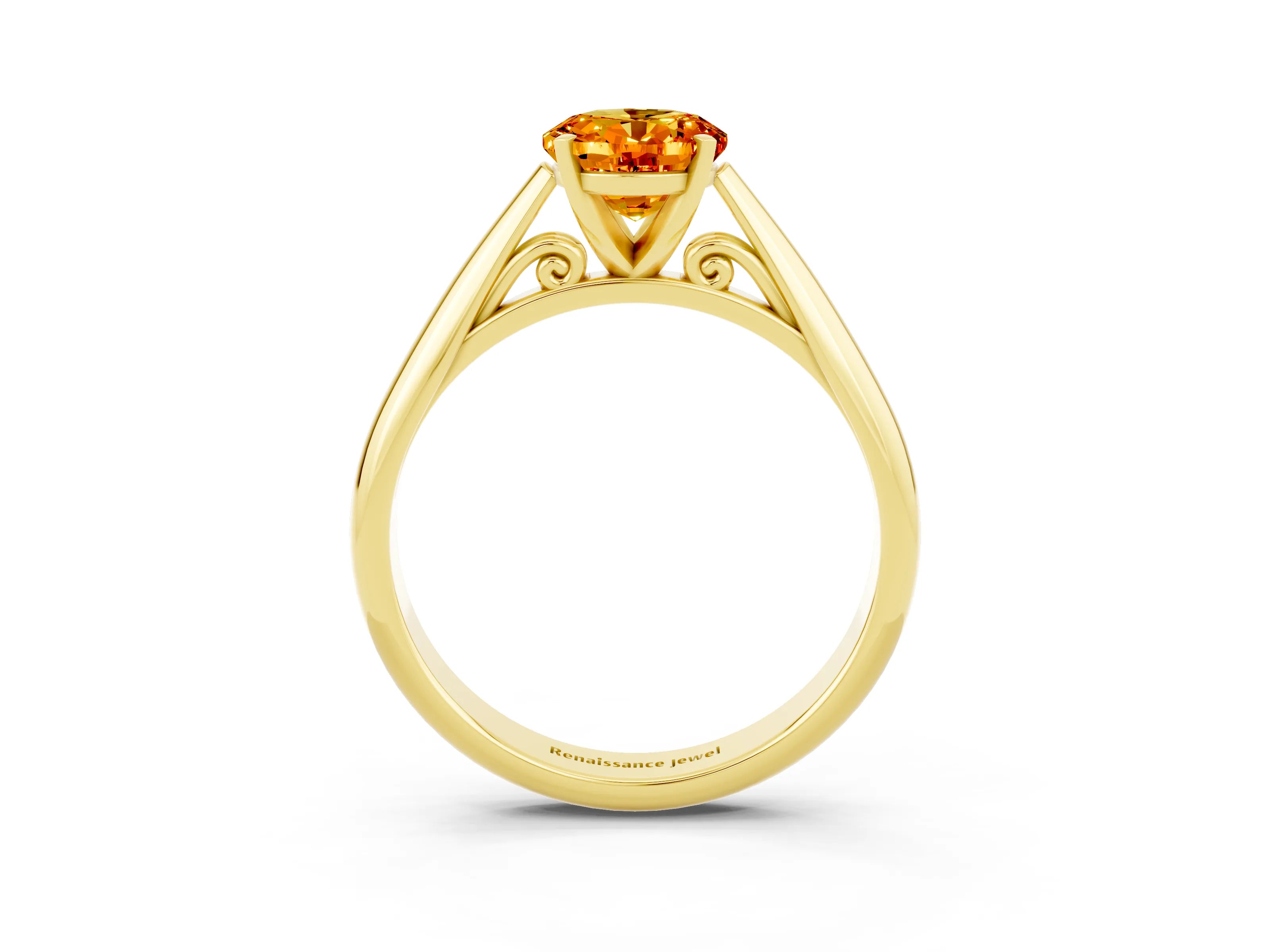 Yellow gold Oval Cut Citrine Solitaire Engagement Ring with Cathedral Setting and Four-Prong Mount_21