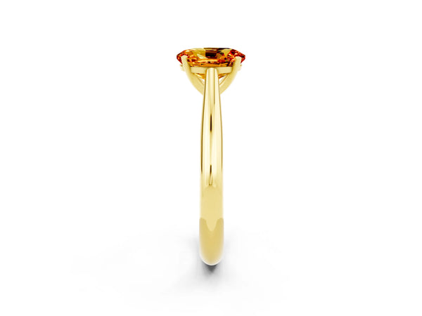 Yellow gold Oval Cut Citrine Solitaire Engagement Ring with Cathedral Setting and Four-Prong Mount