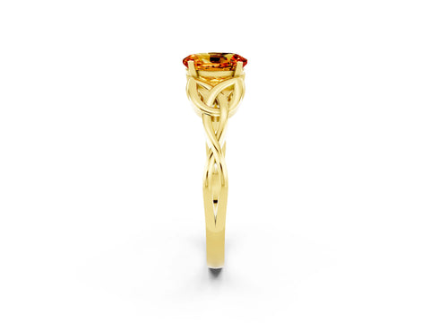 Yellow gold Oval Cut Citrine Solitaire Engagement Ring with Celtic Knot Band and Four-Prong Setting_2