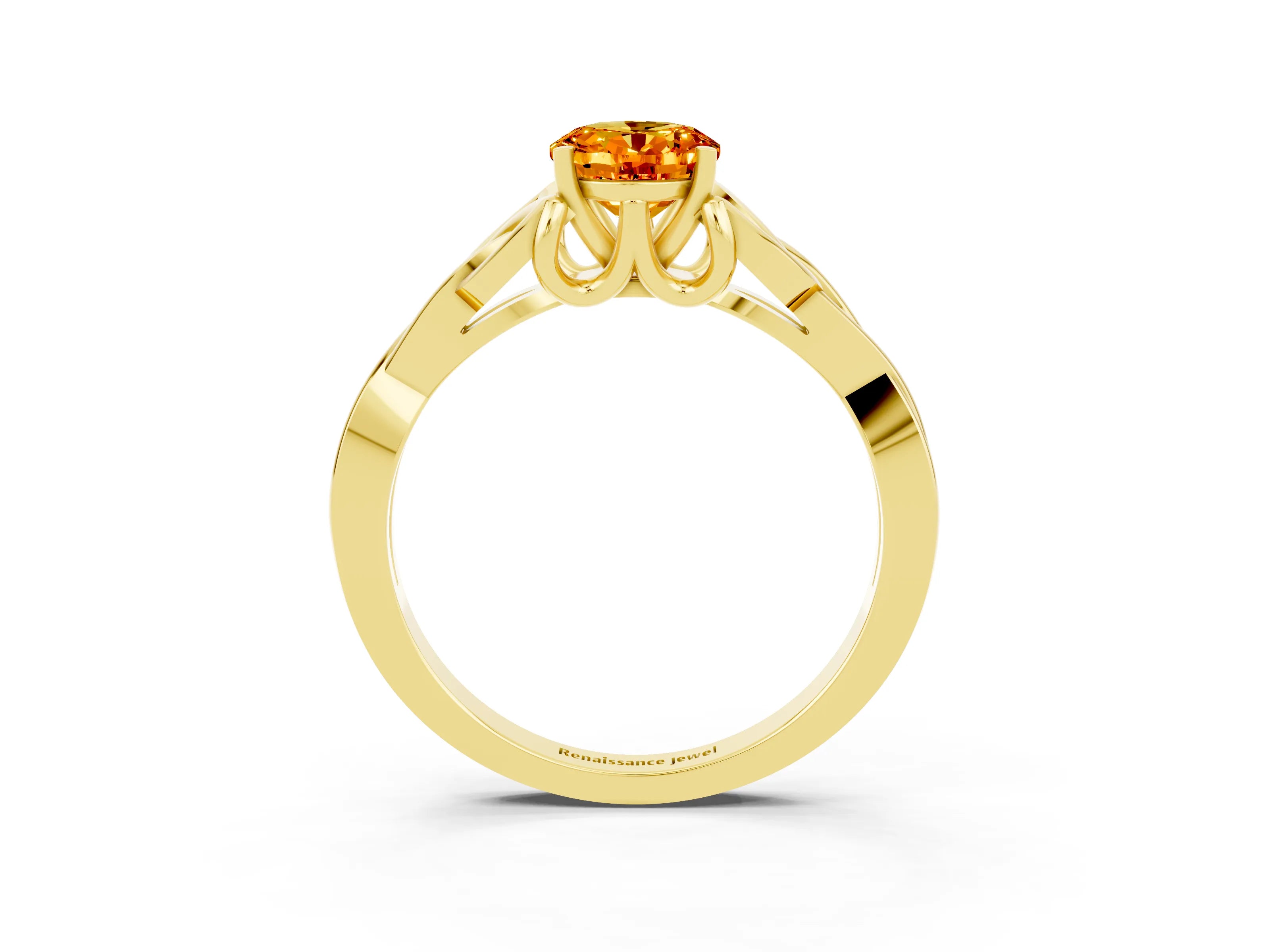 Yellow gold Oval Cut Citrine Solitaire Engagement Ring with Celtic Knot Band and Four-Prong Setting_3