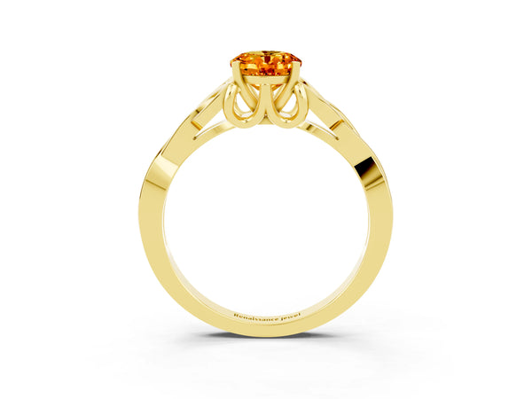 Yellow gold Oval Cut Citrine Solitaire Engagement Ring with Celtic Knot Band and Four-Prong Setting
