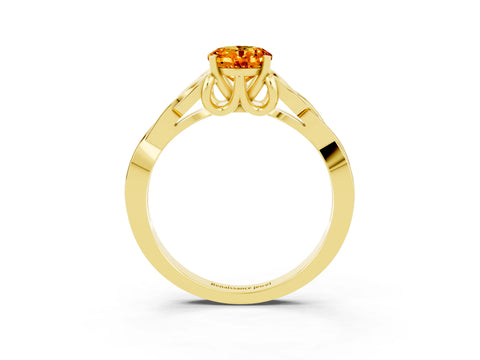 Yellow gold Oval Cut Citrine Solitaire Engagement Ring with Celtic Knot Band and Four-Prong Setting_3