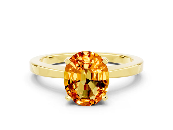 Yellow gold Oval Cut Citrine Solitaire Engagement Ring with Classic Band and Four-Prong Setting