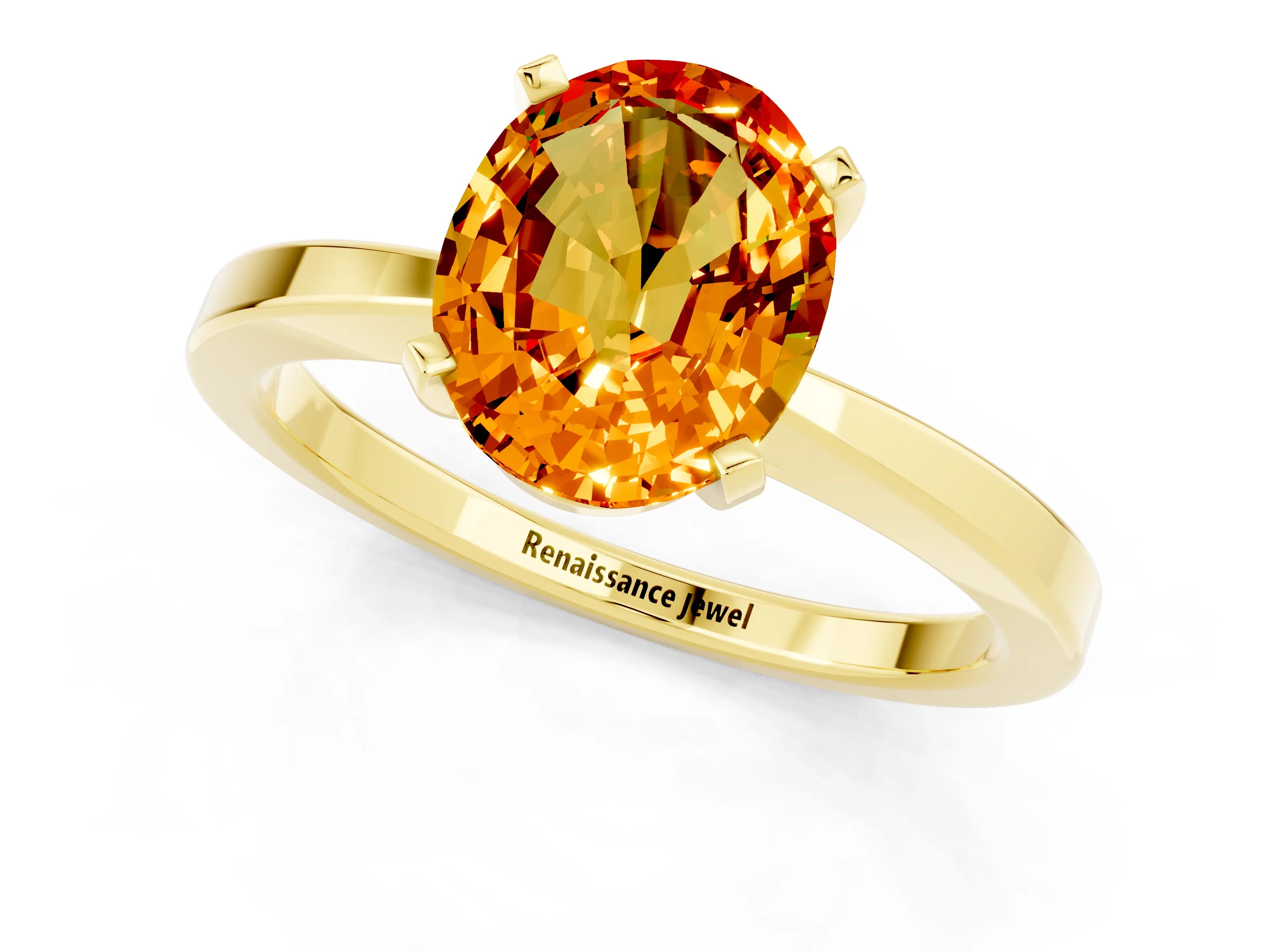 Yellow gold Oval Cut Citrine Solitaire Engagement Ring with Classic Band and Four-Prong Setting_25
