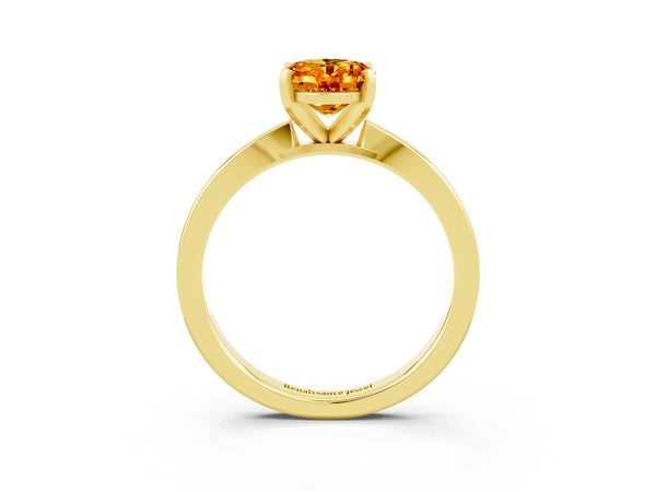 Yellow gold Oval Cut Citrine Solitaire Engagement Ring with Classic Band and Four-Prong Setting