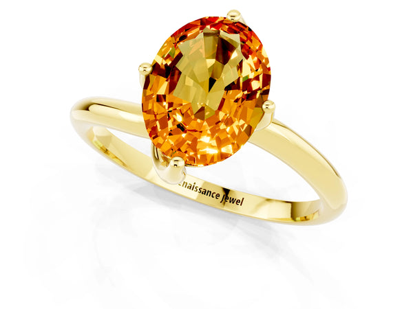 Yellow gold Oval Cut Citrine Solitaire Engagement Ring with Four-Prong Setting and Classic Band