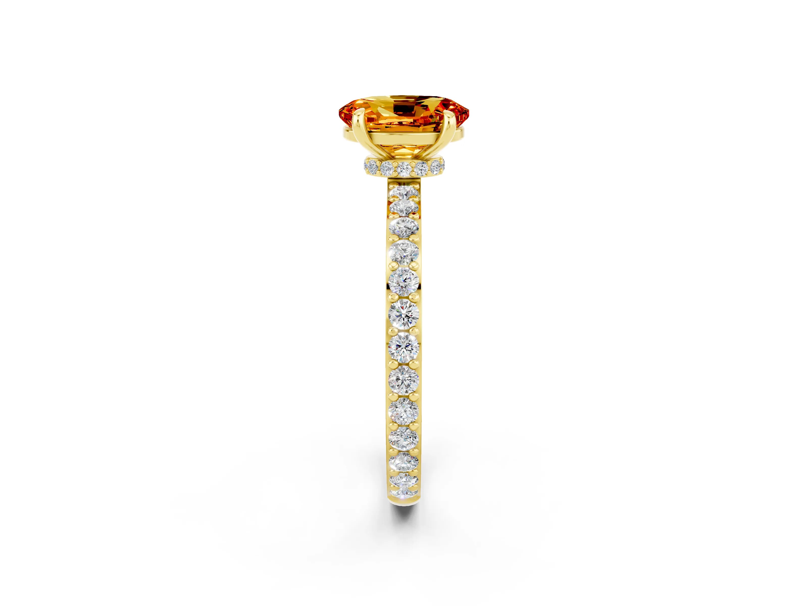 Yellow gold Oval Cut Citrine Solitaire Engagement Ring with Pavé Band and Four-Prong Setting_2